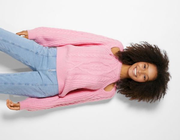 Bershka Cable-knit Cut Out Pullover Pullover Damen Rosa | T4v0j3Qfdlt