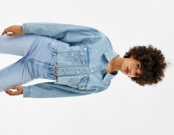 Bershka Cropped Denim Jacke Damen Hellblau | NiQCew9HV7Z