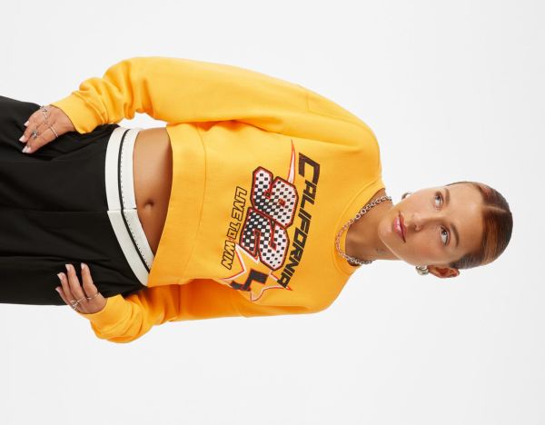 Bershka Cropped Printed Sweatshirts Damen Gelb | oNRLk28zi1F