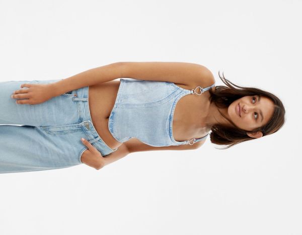 Bershka Denim Corset Oberteile Damen Hellblau | PhNoXPs3mAN