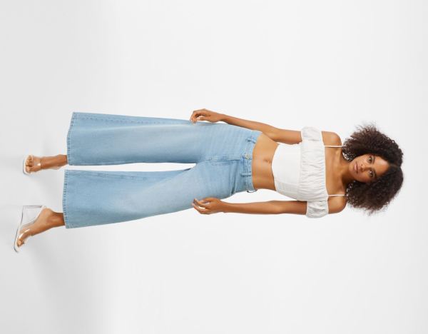 Bershka Denim Culottes Hose Damen Hellblau | CuPr1Wavi3y