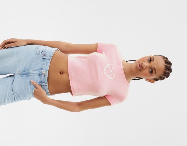 Bershka Kurzes Sleeve With Print T-shirts Damen Rosa | crhLHjRbyBx