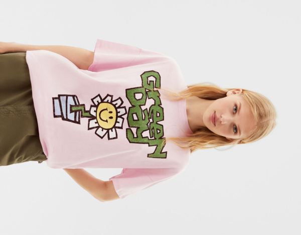 Bershka Kurzes-sleeved With A Green Day Print T-shirts Damen Rosa | 7BWmOhekaWE