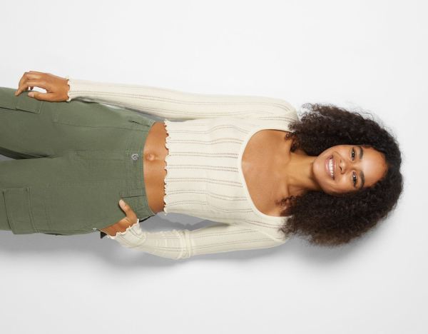 Bershka Long Sleeve Curly Cropped T-shirts Damen Beige | gGYXBTloXe1