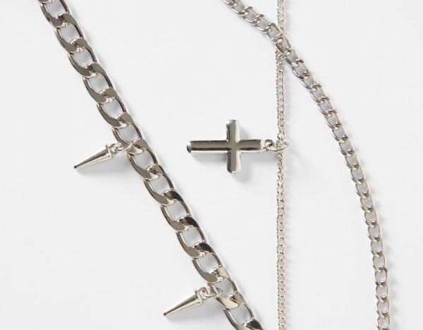 Bershka Necklace With Cross Pendants Schmuck Herren Silber | CyNg3GtoZOA