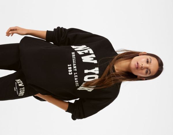 Bershka Oversize Printed Sweatshirts Damen Schwarz | Jv4yo6byv0X