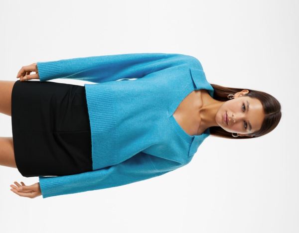 Bershka Pullover With Polo Collar Pullover Damen Blau | K0OdX9V1OGQ