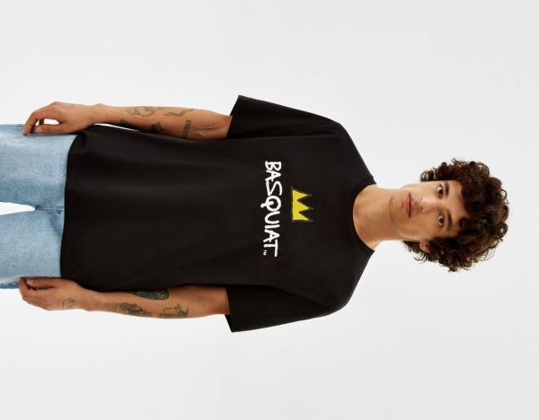 Bershka Regular-fit Kurzes Sleeve With A Jean-michel Basquiat Print T-shirts Herren Schwarz | HH3VnbgapxO