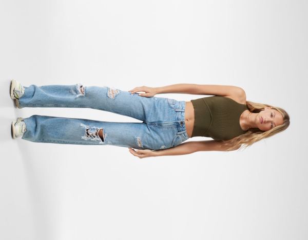 Bershka Ripped Weite-leg ’90s Jeans Damen Hellblau | 2gKrQKuN4yX