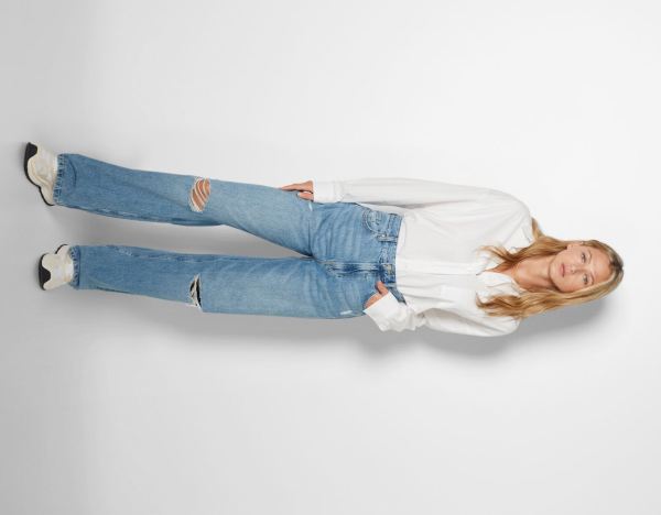 Bershka Ripped Weite-leg ’90s Jeans Damen Hellblau | hjpvnEOwQoK