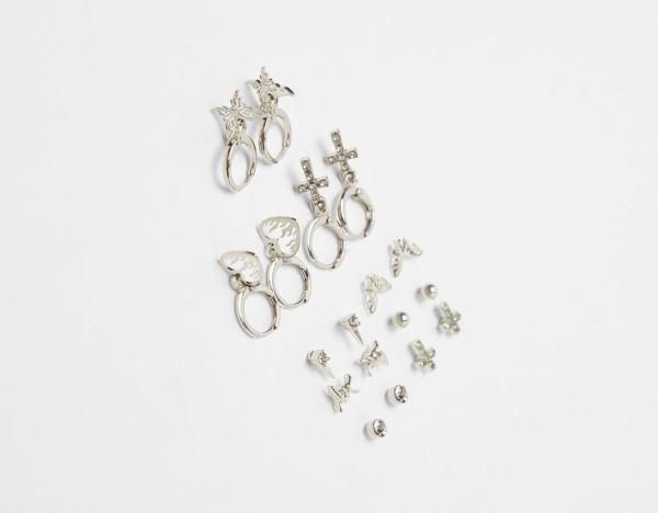 Bershka Set Of 9 Pairs Of Butterfly Earrings Schmuck Damen Silber | 5RkShoNVscm