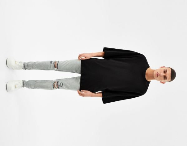 Bershka Super Schlank Ripped Jeans Herren Grau | KmcIkKDv7NK