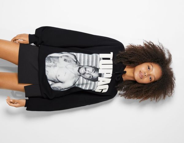 Bershka Tupac Print Hoodie Damen Schwarz | TXPLhmDbxq3