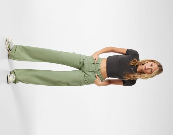 Bershka Twill Cargo Hose Damen Khaki | lZFbFEcpHOj