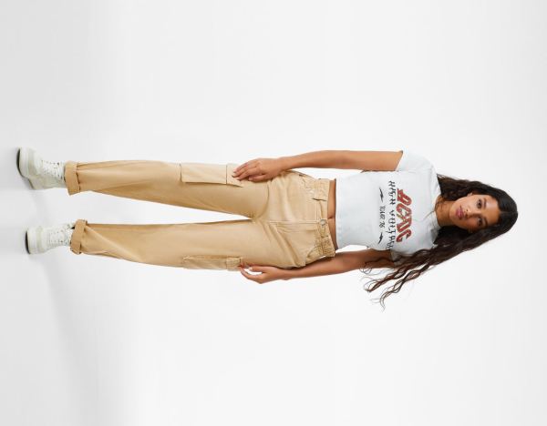 Bershka Twill Cargo With Gathered Taille Jeans Damen Beige | Ix0ahz43GKJ