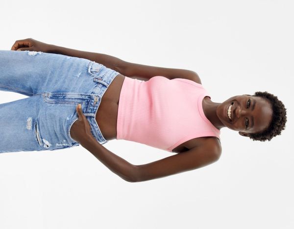 Bershka Ärmellose Gerippt Oberteile Damen Rosa | 4vpz2NE7u0J