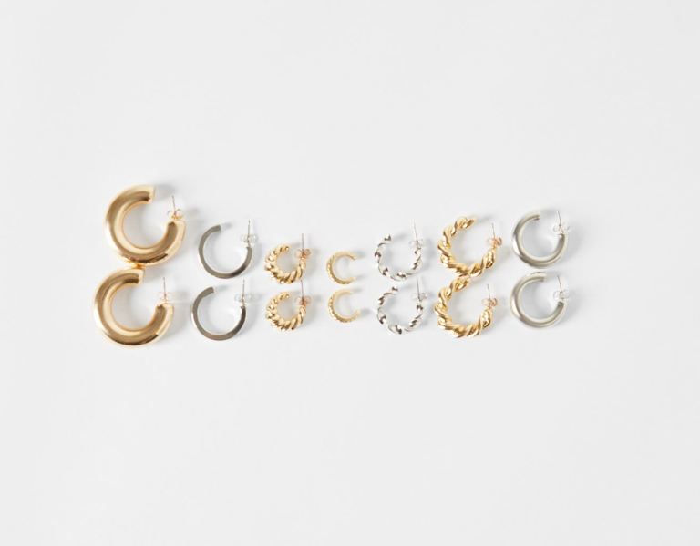 Bershka 7-pack Of Hoop Earrings Schmuck Damen Gold | WFWn9HuNCqC