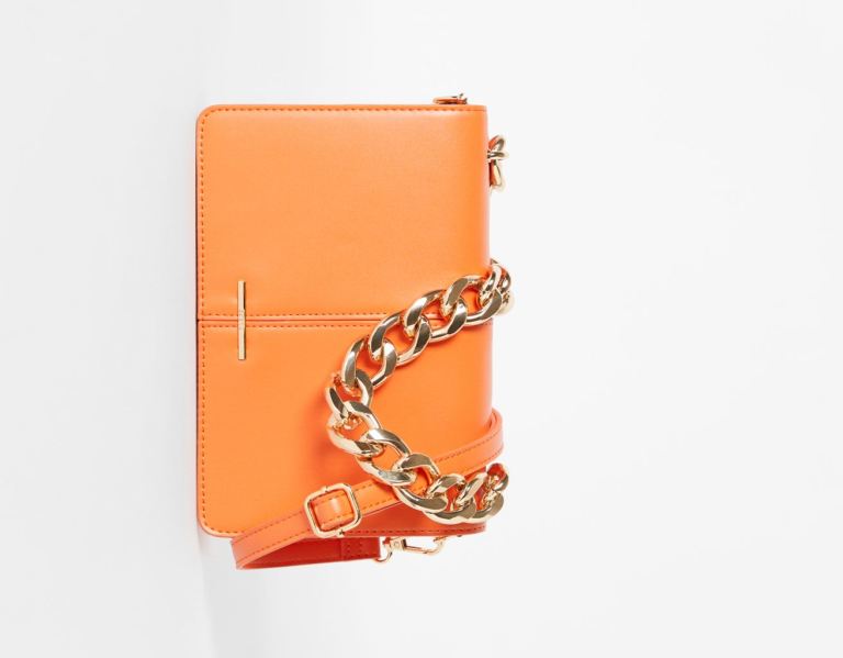 Bershka Accordion Clutch With Chain Tasche Damen Orange | wDJ7cdbQiOT