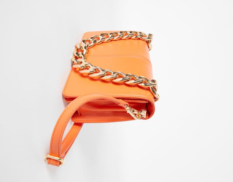 Bershka Accordion Clutch With Chain Tasche Damen Orange | wDJ7cdbQiOT