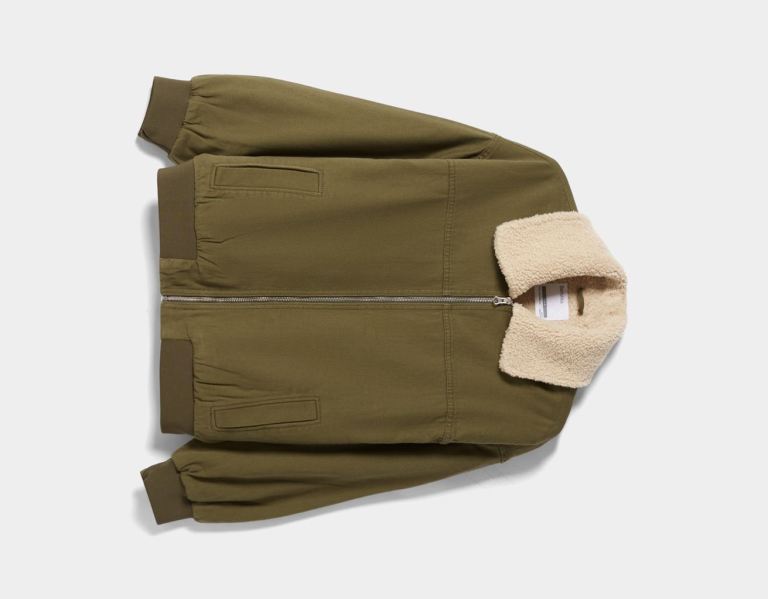 Bershka Aviator Bomber With Faux Fur Collar Jacke Damen Khaki | 7RqHJdEzdjR