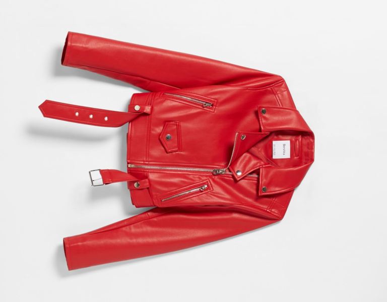 Bershka Belted Faux Leder Biker Jacke Damen Rot | HLyXXn5kt7X