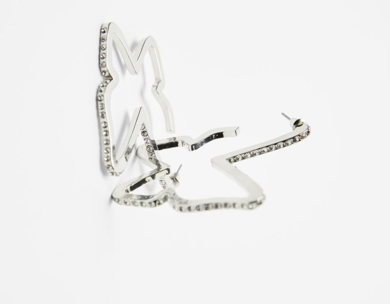 Bershka Butterfly Earrings Embellished With Rhinestones Schmuck Damen Silber | p6BwGTCiNtl