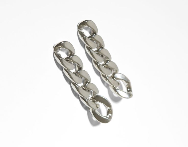 Bershka Chain Earrings Schmuck Damen Silber | BbtLfTFyca8