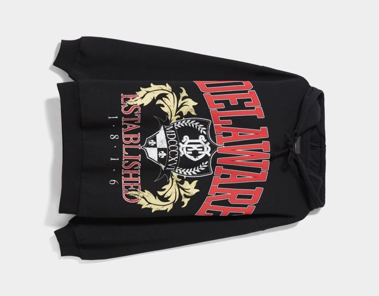 Bershka College Print Hoodie Damen Schwarz | tGhw5eXkmB4