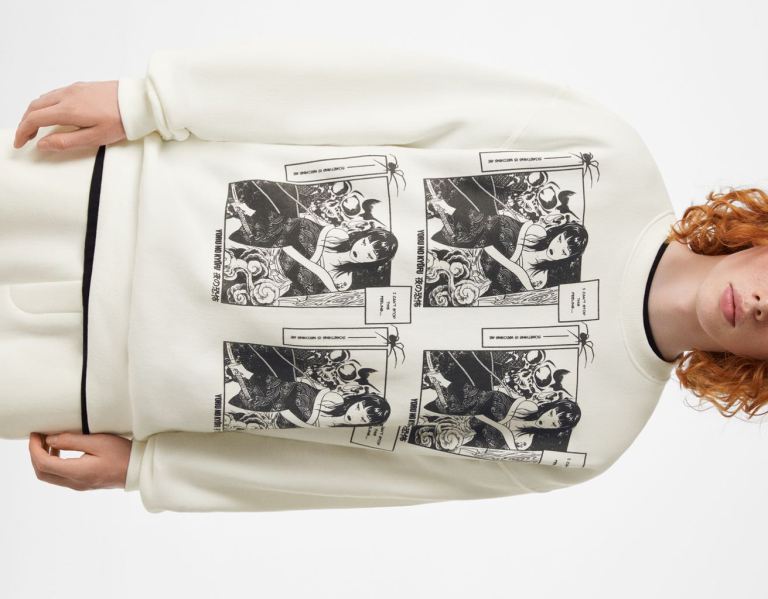 Bershka Crew Neck Anime Print Sweatshirts Herren Weiß | ylsQ3neHxAx