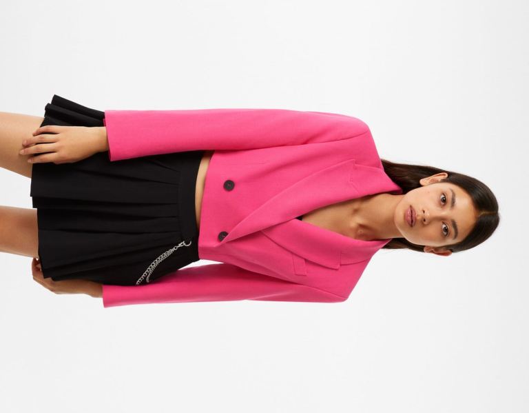 Bershka Cropped Blazer With Buttons Anzüge Damen Fuchsie | J99NsGomtP4