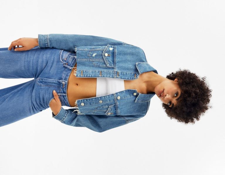 Bershka Cropped Denim Jacke Damen Hellblau | 0Yltdoy4HEY