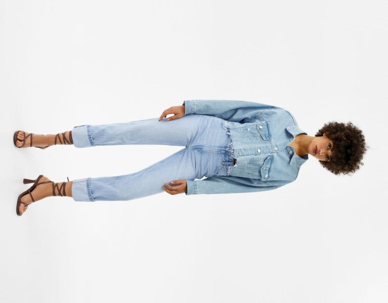 Bershka Cropped Denim Jacke Damen Hellblau | NiQCew9HV7Z