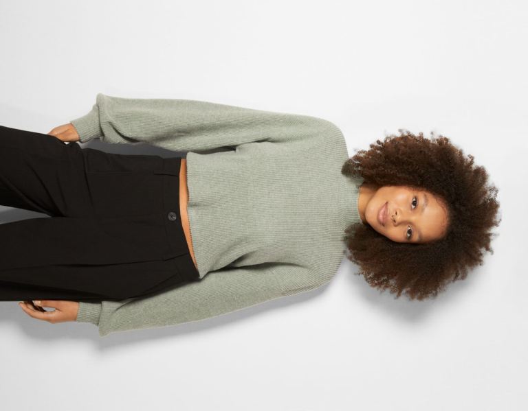 Bershka Cropped Long Sleeve Top With A High Neck Strickwaren Damen Grün | cwB7eJ8cMZ3