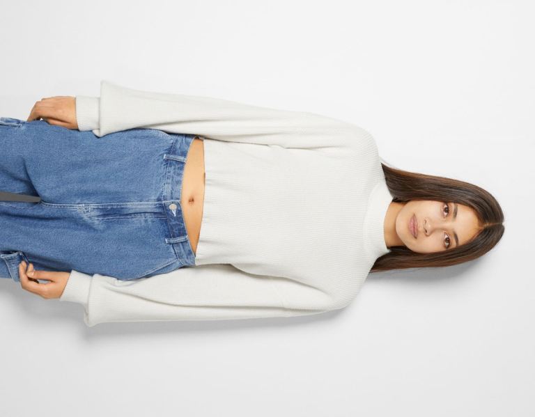 Bershka Cropped Long Sleeve Top With A High Neck T-shirts Damen Weiß | pkdYMmLLSl1