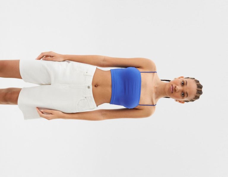 Bershka Cropped Tank Oberteile Damen Blau | aWq2EKJC9Gi