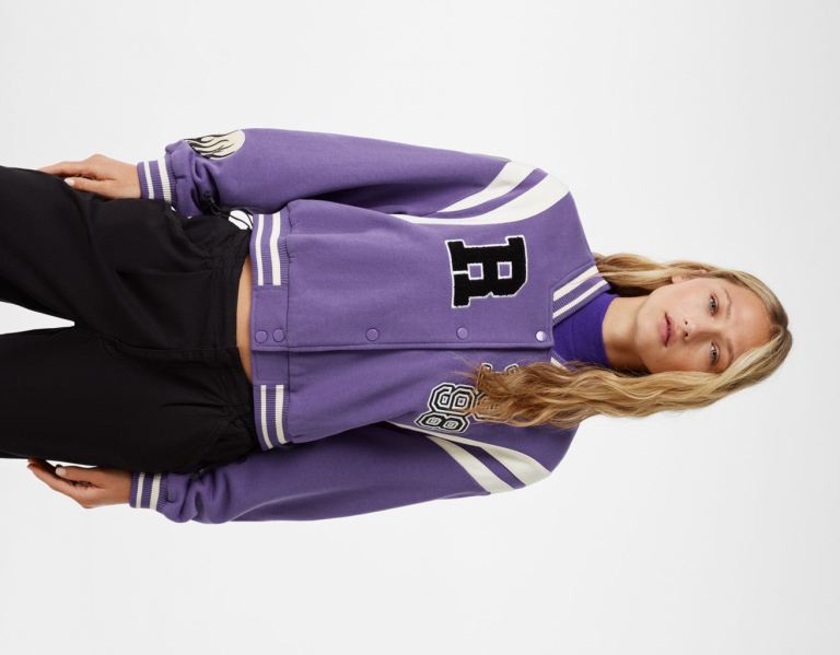 Bershka Cropped Varsity Jacke Damen Lila | ebGYYvT9g4Z