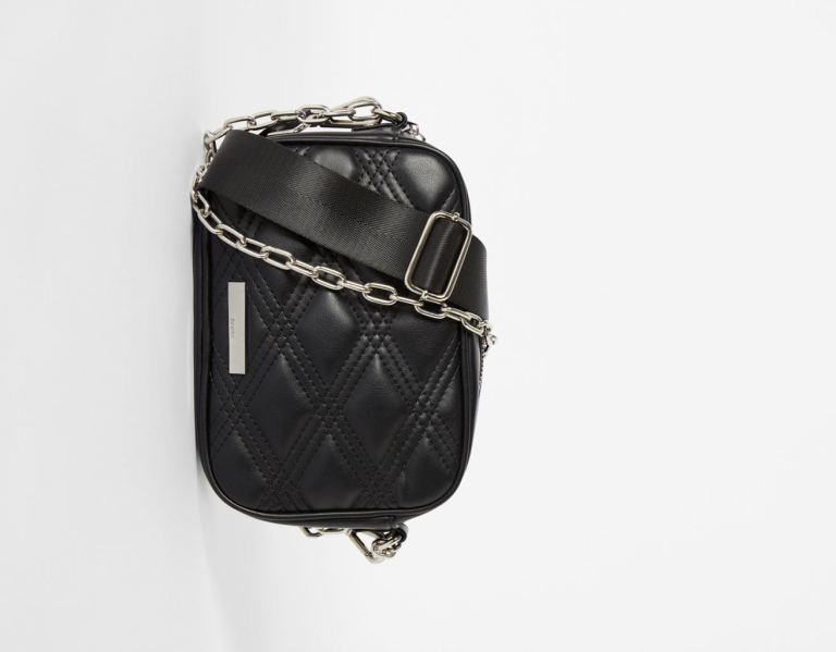 Bershka Crossbody With Chain Tasche Damen Schwarz | n5FxvMU6Ups