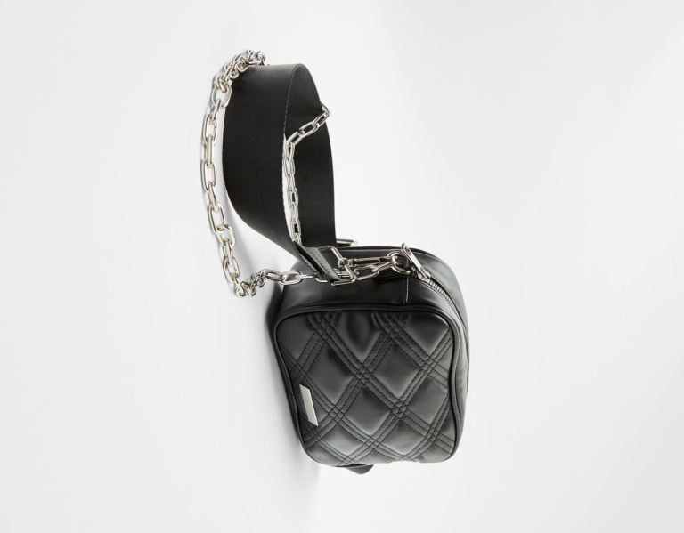 Bershka Crossbody With Chain Tasche Damen Schwarz | n5FxvMU6Ups