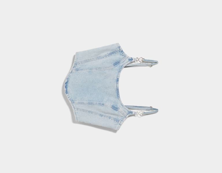 Bershka Denim Corset Oberteile Damen Hellblau | PhNoXPs3mAN