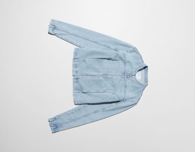 Bershka Denim Overshirt With Front Reißverschluss Oberbekleidung Damen Hellblau | EHk26GMb6LN