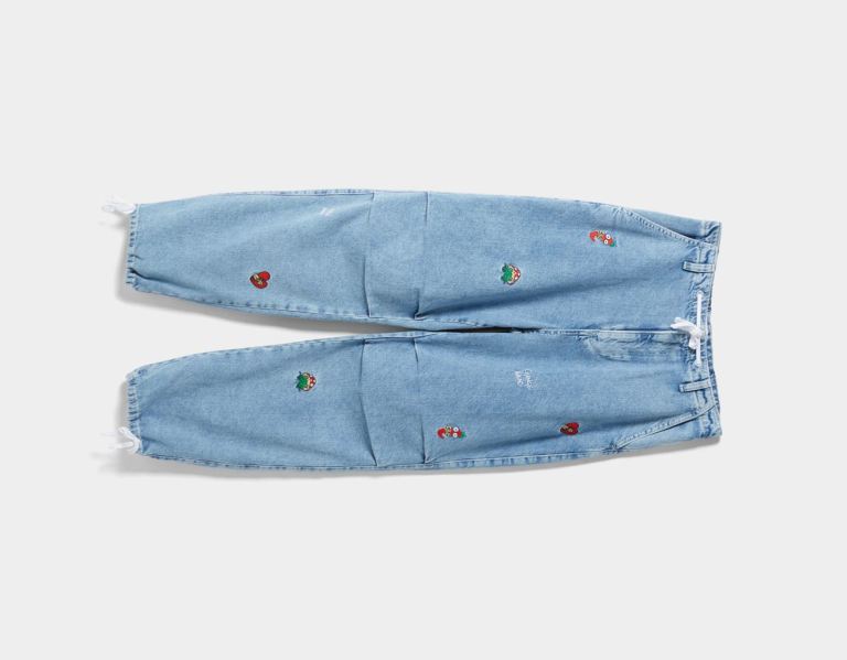 Bershka Embroidered Jeans Parachute Damen Hellblau | GWG2tTSbdOo