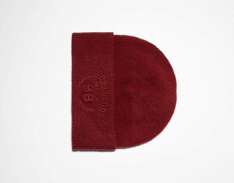 Bershka Embroidered Varsity Beanie Kappen Herren Dunkelrot | BIN6p8aXvUl