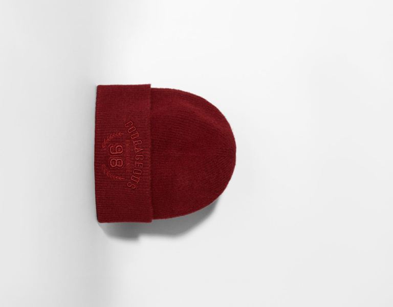 Bershka Embroidered Varsity Beanie Kappen Herren Dunkelrot | BIN6p8aXvUl