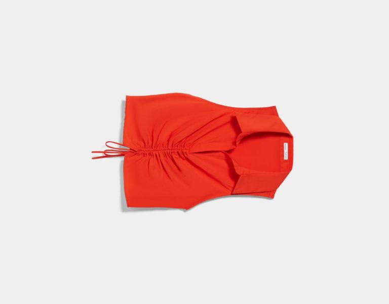 Bershka Fitted Ärmellose With Gathered Front Hemd Damen Rot | vJeylCgvKdA