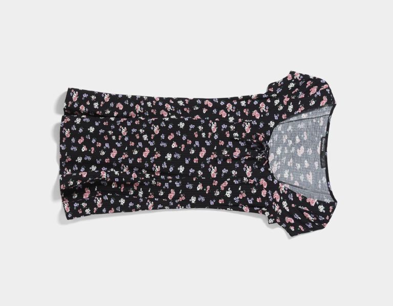 Bershka Floral Print Mini Kleider Damen Schwarz | h2RAPJOcdAp