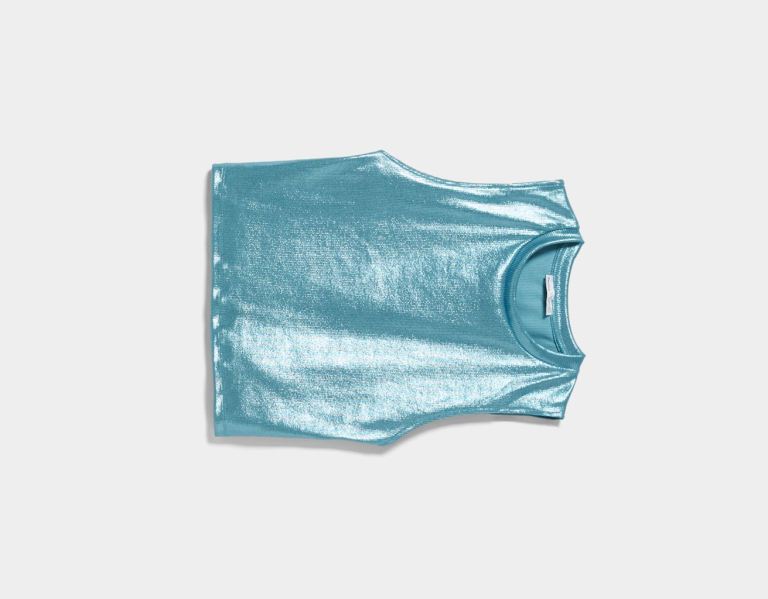 Bershka Gerippt Foil Ärmellose Oberteile Damen Hellblau | 0hiREVVbAfh