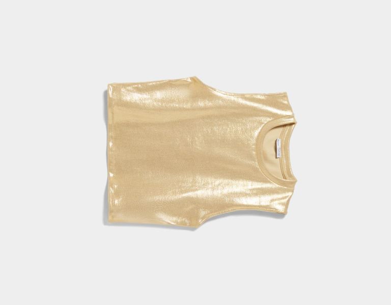 Bershka Gerippt Foil Ärmellose T-shirts Damen Gold | Cr7x84dazrh