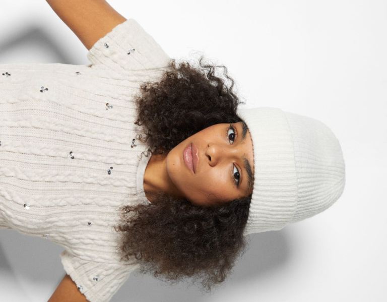 Bershka Gerippt Knit Mütze Damen Weiß | pbgF8lVAZOX