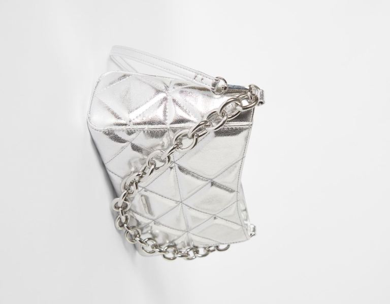 Bershka Gesteppt Hand With Chunky Chain Handle Tasche Damen Silber | HSThUcqXs5n