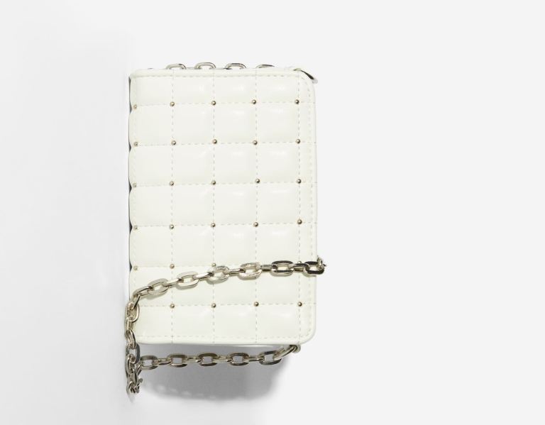 Bershka Gesteppt Mini Crossbody With Studs Tasche Damen Weiß | QV0lLTAFsMd